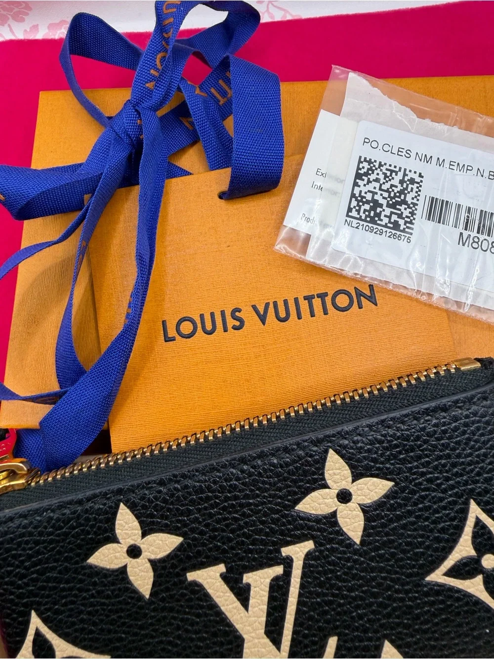Louis Vuitton Black with Beige Monogram Mini Zip Pouch